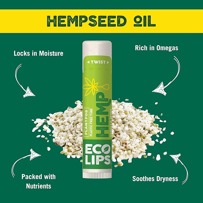 Eco Lips Organic Hemp Lip Balm with Beeswax, Coconut Oil, Vitamin E. Best Lip Balm to Soothe & Moisturize Dry, Chapped Lips (Vanilla Mint, 6-Pack) | Made in the USA
