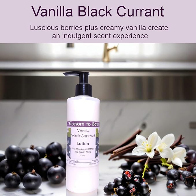 Blossom to Bath Vanilla Black Currant Lotion (8 Ounce) - Natural Fragrance - Absorbs Quickly with a Sensuous Berry Scent