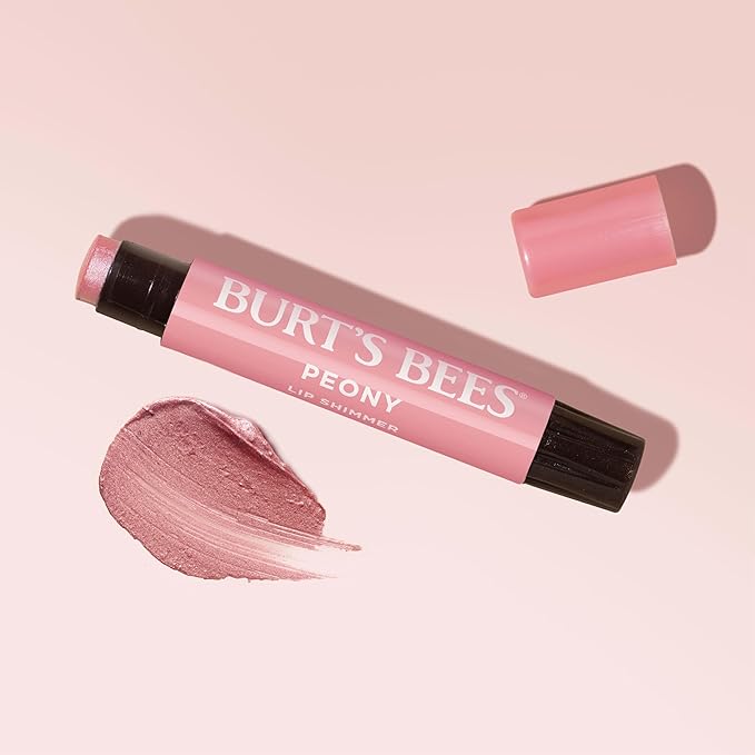Burt's Bees Shimmer Lip Tint, Tinted Lip Balm Stick, Moisturizing for All Day Hydration with Natural Glowy Pigmented Finish & Buildable Color, Peony, 1 Tube, 0.09 oz. (Pack of 2)