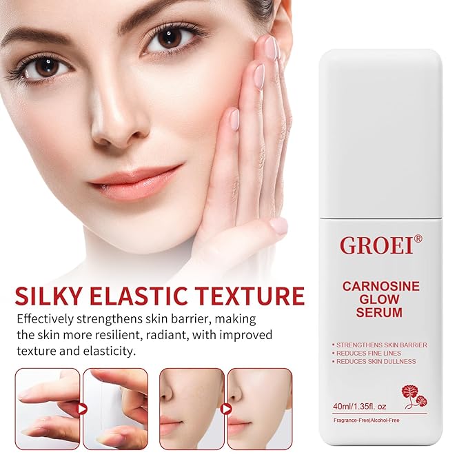 Carnosine Glow Serum 1.35 Fl Oz – Hydrating Facial Serum with Centella Asiatica & Peptides, Supports Skin Barrier, Smooths Fine Lines, Improves Texture, Fragrance-Free, Alcohol-Free