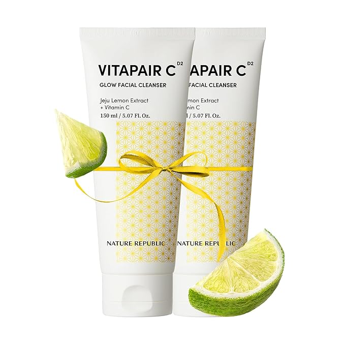 Nature Republic Vitapair C Glow Facial Cleanser 2 Pack | Mild Vitamin Face Wash, Hydrating, Refreshes Skin, Gentle Natural Cleanser, Daily Makeup Remover, Nighttime Foaming