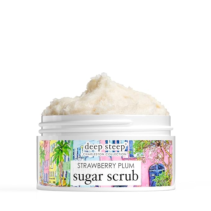 Deep Steep Sugar Scrub, Strawberry Plum (Rainbow Row), 8 oz – Exfoliating Body Scrub with Organic Coconut Oil, Shea Butter & Argan Oil – Vegan, Clean Beauty, Smooth, Soft & Nourished Skin
