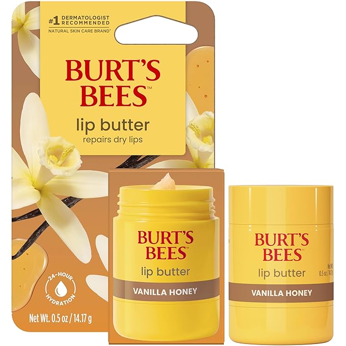 Burt's Bees Vanilla Honey Lip Butter, Repairs Dry Lips, 24 Hour Hydration, Locks in Moisture, Includes Shea and Mango Butters, Antioxidant Rich Vitamin E, Convenient Twist Up Dispenser, 0.5 Oz.