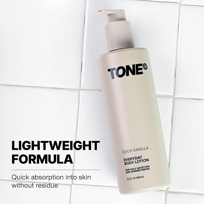 TONE Everyday Body Lotion, 12.2 Oz, Coco Vanilla, Fast Absorbing & Hydrating Body Lotion for All Skin Types Made with Shea Butter and Vitamin E for Soft Skin, Paraben-Free