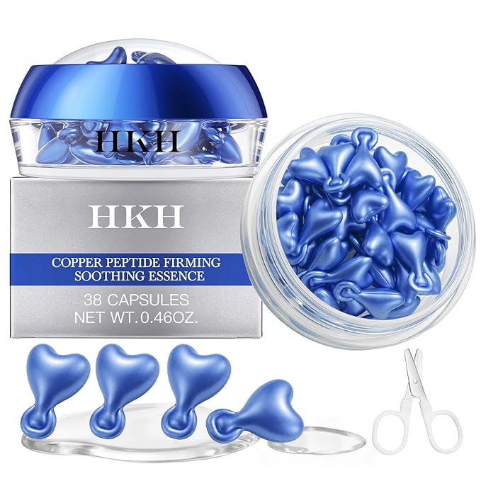 HKH Copper Peptides Serum for Face: 38 Capsules Anti-aging Facial Serum with Peptide & Hyaluronic Acid for Fine Lines Wrinkles & Dryness - Daily Use for 30+ Women - Travel-Friendly