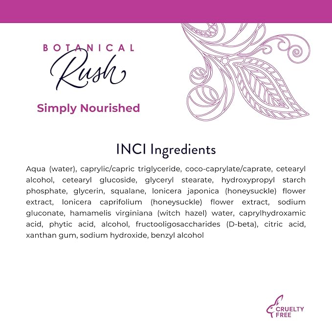 BOTANICAL RUSH Simply Nourished Cream, Squalane from Olives Provide Unique Moisturizing, Enhancing Natural Barrier Function, For All Skin Types, 1.2 Fl Oz Bottle