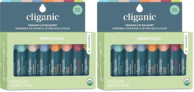 Cliganic Organic Lip Balm Set (Fresh Picked, 8 Flavors) - 100% Natural Moisturizer for Cracked & Dry Lips (Pack of 2)