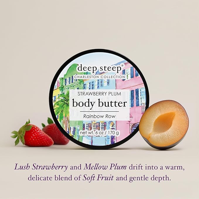 Deep Steep Body Butter, 6 oz – Rich Moisturizer with Ceramides, Coconut Oil, Argan Oil & Aloe Vera – Vegan, Clean Beauty, Smooth & Hydrated Skin (6 Ounces, Strawberry Plum)