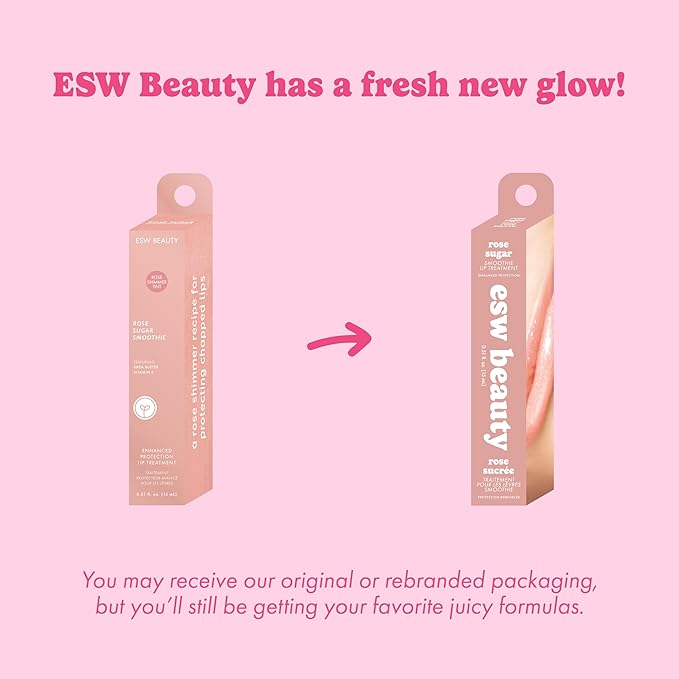 ESW Beauty Rose Sugar Smoothie Shimmer Lip Treatment – Soft Rose & Sweet Sugar with Shea Butter & Vitamin E for Luminous Shine & Daily Protection