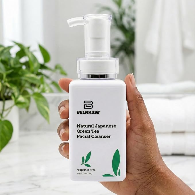 Natural Japanese Green Tea Facial Cleanser – Foaming Face Wash for Sensitive Skin with Aloe Vera, Chamomile & Cucumber | Hydrating Sulfate Free Green Tea Face Wash & Cleanser (10.14 fl oz / 300ml)