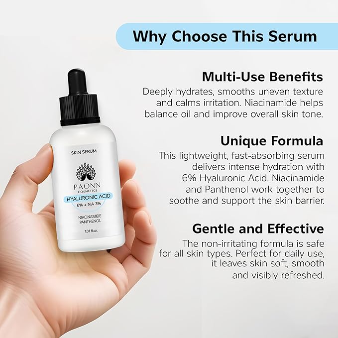 Hyaluronic Acid Serum for Face, Deep Hydration & Plumping, Lightweight, No Fragrance, Skin Smoothing, Moisture-Locking Effect