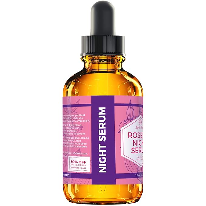Leven Rose Rosehip Oil Night Face Serum, 100% Pure Organic Natural Rose Hip Oil Serum for Dry Skin 1 oz