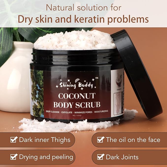 Coconut Body Scrub Exfoliator with Natural Ingredients Exfoliating Body Scrub for Women，Pure Oils and Dead Sea Salt Minerals，Moisturizing and Nourishing Skin(16.9oz)