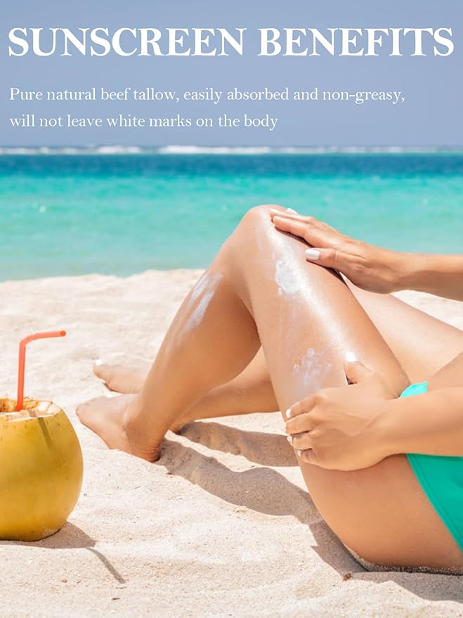 Beef Tallow Sunscreen, Sunscreen for Face, Natural Reef Safe Sunblock for Face Body, Non Greasy Clean Travel Sun Screen Sunblock for Sunmmer Outdoor Travel, 4 Packs