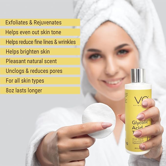 Glycolic Acid Toner for Face - Age Defying, Pore Minimizer for Face, Exfoliating Toner - with Aloe Vera, Cucumber, Hyaluronic Acid - AHA Toner - Alcohol Free Toner-for All Skin Types-By Vital Affair.