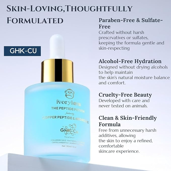 ivoryloom The Peptide Potion - Copper Peptide & Argireline Serum | Advanced Firming Peptide Face Serum | Hyaluronic Acid, Vitamin B5, Centella Asiatica | Luxury Skin Renewal Serum | 1 fl oz