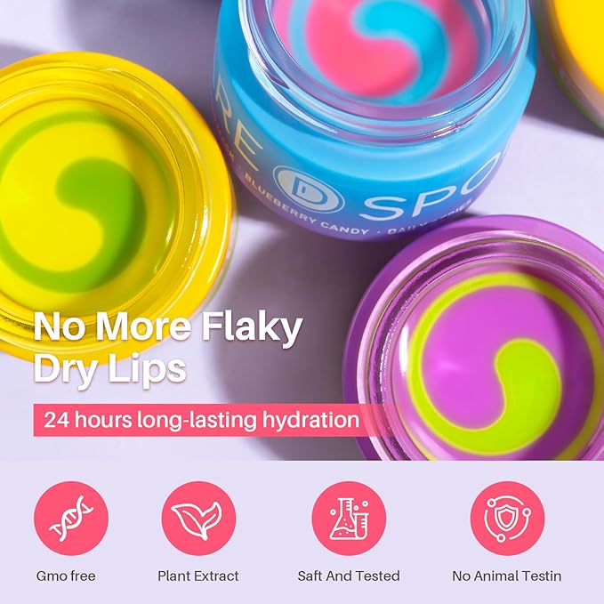 SPODARE 3-in-1 Dual-Color Sleeping Lip Mask Set – Blueberry, Grape & Lemon | Hydration & Repair for Dry Cracked Lips, Infused with Grape Seed Oil and Citrus Extracts for Rejuvenates Lips, 1.26 Fl Oz
