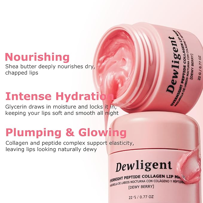 Overnight Peptide Collagen Lip Mask - Korean Sleeping Lip Mask, Peptide, Collagen, Moisturizing, Nourishing Treatment for Dry Flaky Lips (22g/0.77oz)