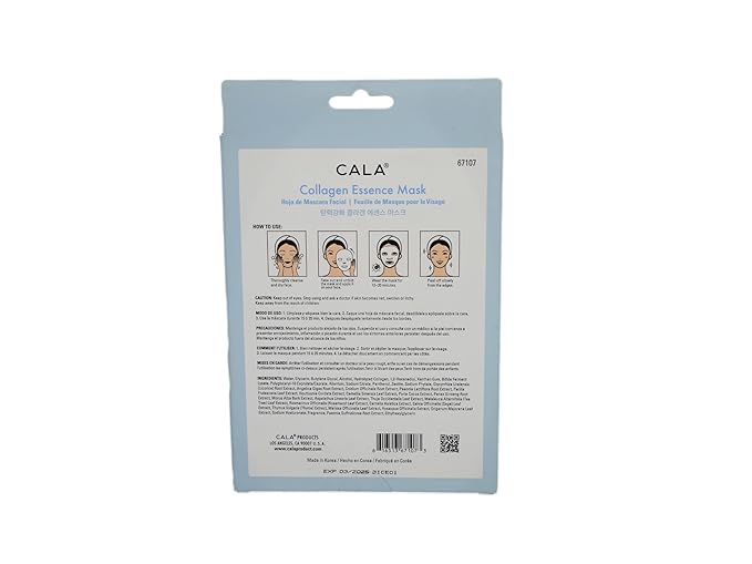 Cala Collagen Essence Facial Sheet Masks, 5 Pack - Ultra-Thin Hydrating Face Mask Sheets with Tea Tree + Herbal Extracts, Hyaluronic Acid, For Dry/Dull Skin, 5-Min No-Rinse