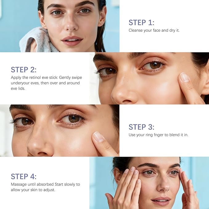 Retinol & Caffeine Eye Balm Stick for Dark Circles, Puffiness, Fine Lines and Eye Bags, Anti Aging Under Eye Cream Smooths Wrinkles Moisture Stick (0.24oz/7g)