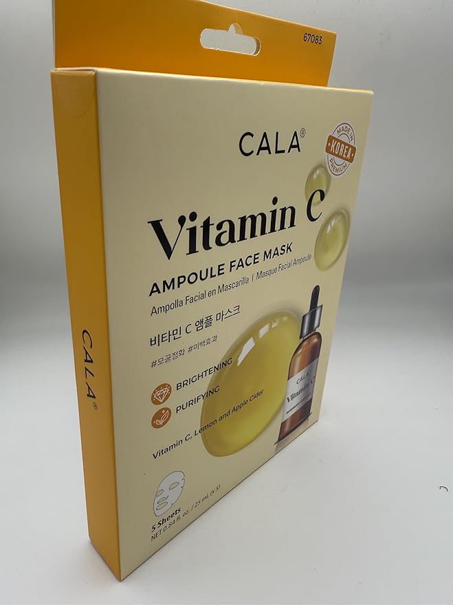 Cala Vitamin C Ampoule Face Mask, Hydrating Sheet Mask for Dry Skin, 5 Count