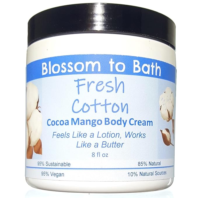 Fresh Cotton Cocoa Mango Body Cream (8 Ounce) - Phthalate Free Fragrance - Feels Like A Lotion And Works Like A Butter with a Clean Cotton Scent