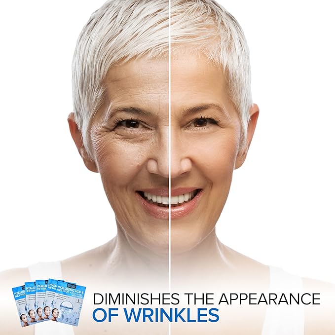 Azure Cosmetics Hyaluronic Acid & Retinol Anti Aging Face Mask - Dermatologist Tested - Rejuvenating & Hydrating - Helps Reduce Fine Lines & Wrinkles, Smooths & Repairs - Korean Skin Care - 10 Pack