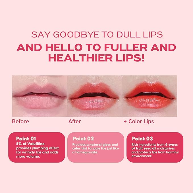 FRUDIA Pomegranate Honey Lip Balm, 3-in1 Lip Plumping, Hydrating, & Translucent Red Tinted Korean Lip Balm made with Pomegranate Extracts for Dry & Pale Lips