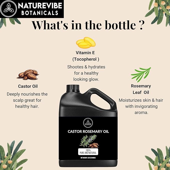 Naturevibe Botanicals Jojoba Oil 32oz and Castor Rosemary Oil 32oz | Oil Combo