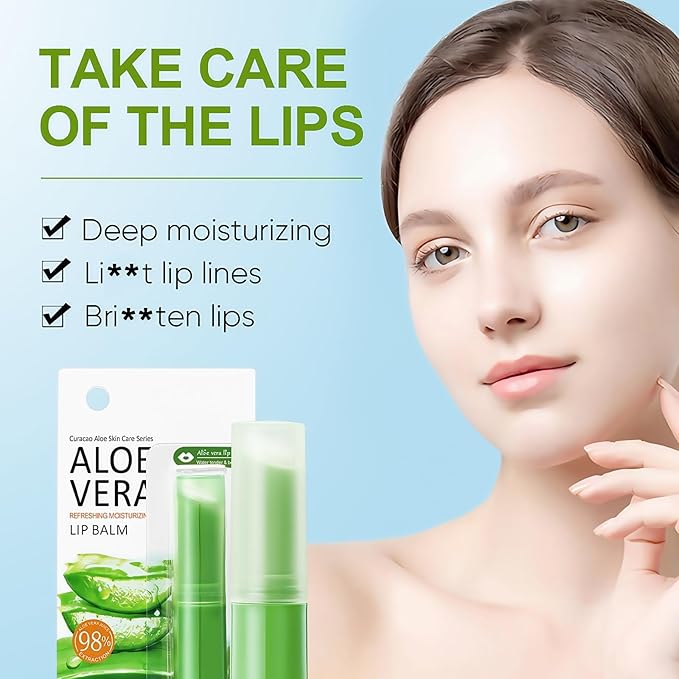 Sadoer Aloe Vera Lip Balm Chapstick, Ultra Hydrating Plant-Based Formula for Soft Lips, 98% Natural Moisturizer, Long-Lasting Nourishment for Dry & Sensitive Lips（1PCS）