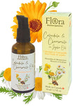 FLORA Organic Calendula & Chamomile Flowers Double Infused in Golden Jojoba Oil. 100% Plant Based & Unscented. 1.7fl oz. Gentle Soothing Oil for Sensitive Skin - for Face, Body, Hair - Made in Canada