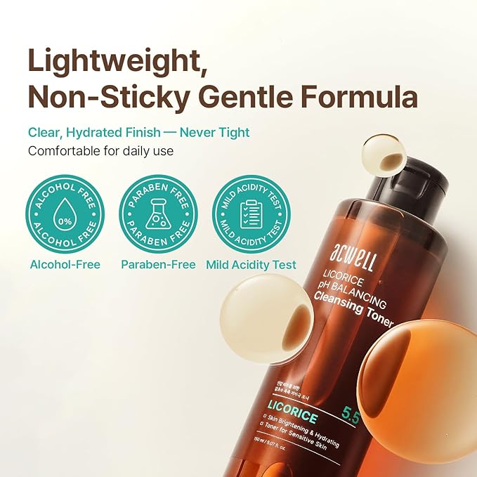 ACWELL Licorice pH 5.5 Balancing Korean Toner and Cleansing 5.07 fl.oz. - Alcohol-Free Hydrating Facial Astringent - Skin Clarifying & Hydration Boosting Toner