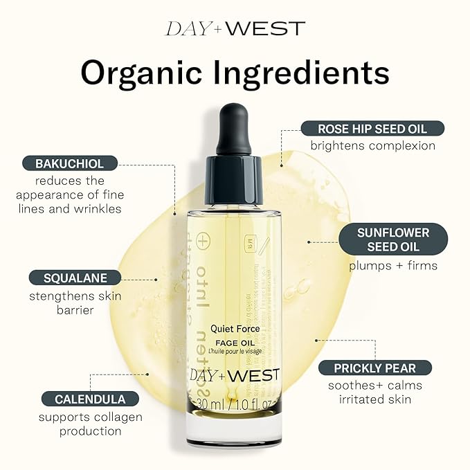 Day+West Hydrating Face Oil for Women – Rosehip & Squalane Oil for Sensitive Skin, Gentle Moisturizing Vitamin C, Natural & Essential Oils for Gua Sha Use, Healthy Glowing Skin Care -30ml