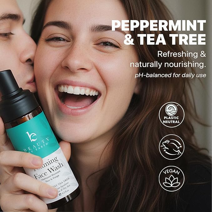 Beauty by Earth Foaming Face Wash Cleanser – Natural & Organic Ingredients, Vegan Facial Wash, Gentle Daily Cleanser for Sensitive, Oily & Acne Prone Skin, Made in USA