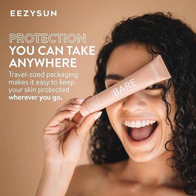 EEZYSUN BARE Tinted Sunscreen for Face SPF 50 - Non-Greasy, Weightless, Water-Resistant, Vegan & Reef-Safe Tinted Moisturizer with SPF, Hyaluronic Acid, Jojoba Oil - All Skin Types, 1.69 fl oz - Tan