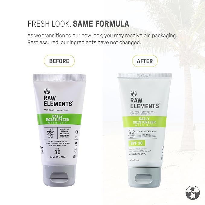 Raw Elements Daily Lifestyle Moisturizer Bio-Resin Tube - SPF 30, UVA-UVB Protection, Non-Nano Zinc, Reef-Safe, Water Resistant, 1.8 oz
