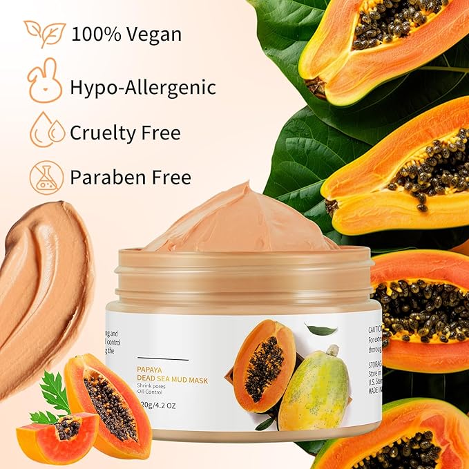 Clay Mud Face Mask for Women,Papaya Dead Sea Mud Facial Mask Skincare,Deeping Cleansing,Oil Control,Hydrating Face Cleaning Clay Masks for All Skin Types (4.2OZ)