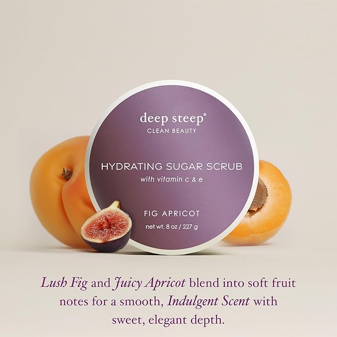 Deep Steep Sugar Scrub, Fig Apricot, 8 oz – Exfoliating Body Scrub with Organic Coconut Oil, Shea Butter & Argan Oil – Vegan, Clean Beauty, Smooth, Soft & Nourished Skin