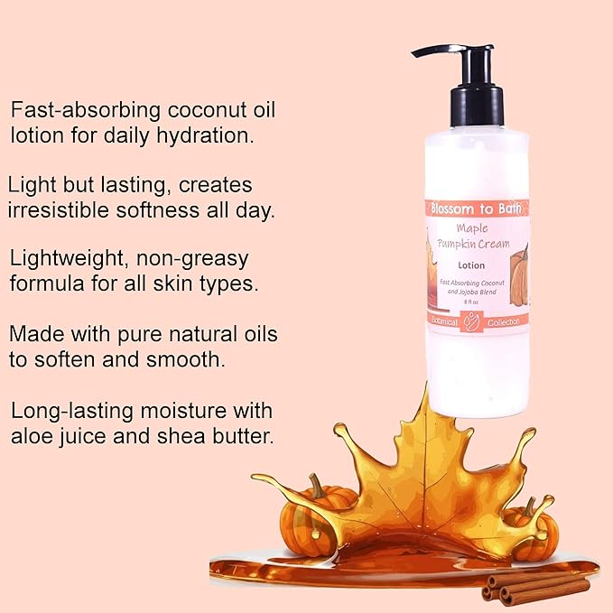 Blossom to Bath Maple Pumpkin Cream Lotion (8 Ounce) - Natural Fragrance - Absorbs Quickly with a Sweetly Spiced Scent