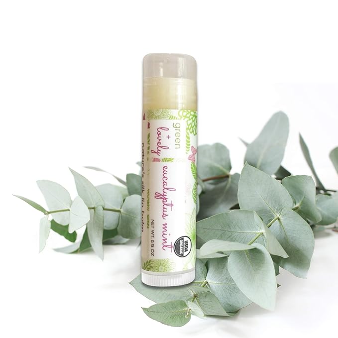 Organic Certified Lip Balm Butter(3 Pack) by Green and Lovely | Eucalyptus Mint Lip Oil for Total Hydration and Repair | 0.15 oz Lip Moisturizer Tube made with Premium Organic Ingredients | Heals Qui
