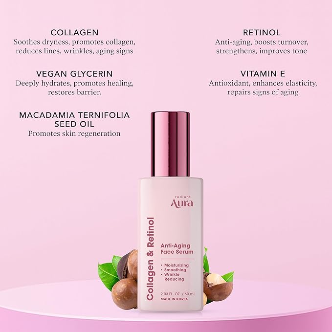 Collagen & Retinol Serum For Face – Dermatologist Tested, Anti Aging, Korean Skin Care – Firming, Hydrating, Fast-Absorbing, Smoothing – Vegan, Clean Beauty – 2.03 Fl Oz