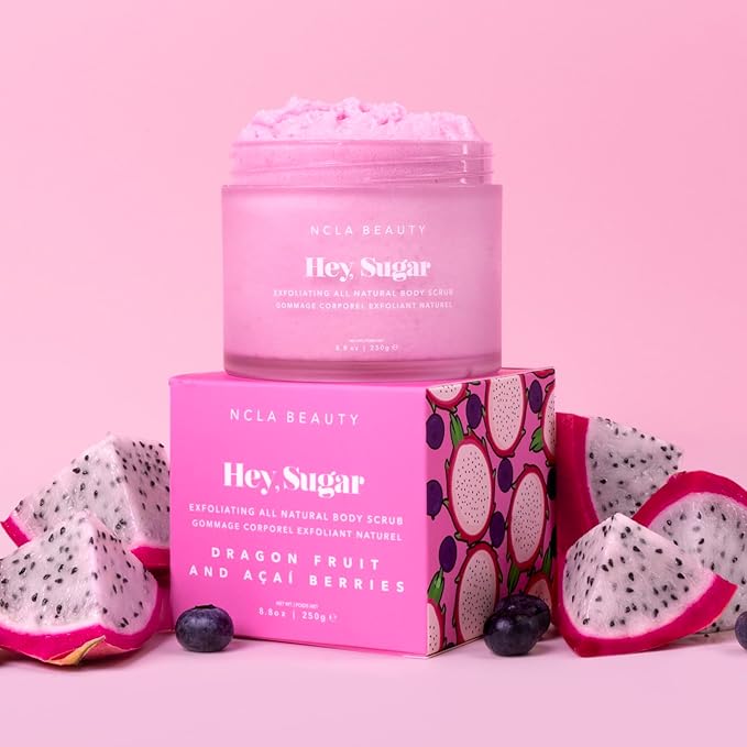 NCLA Beauty Hey Sugar All Natural Body Scrub - Moisturizing, Exfoliating Sugar Scrub - Shea, Cocoa, and Mango Butters - Dragon Fruit Acai - 8.8 oz