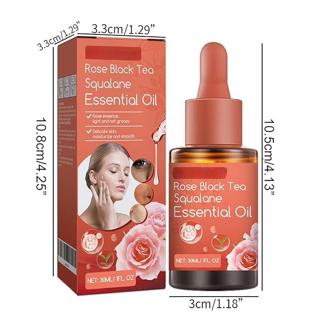 Rose Black Tea Squalane Essential Oil, Squalane Rose Oil for Face, Hydrating Facial Oil, Face Anti Aging, Reduce Wrinkles & Fine Lines, Tighten Skin, Deep Hydration