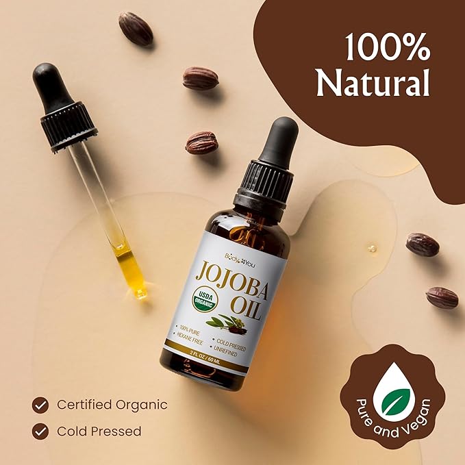 BodyJ4You Jojoba Oil for Face Skin - USDA Organic 100% Pure Cold Pressed - Facial Dermaplane Gua Sha Hair Growth Body Massage Nails Oil - Unrefined Carrier Hexane Free Natural - Base Carrier Wax