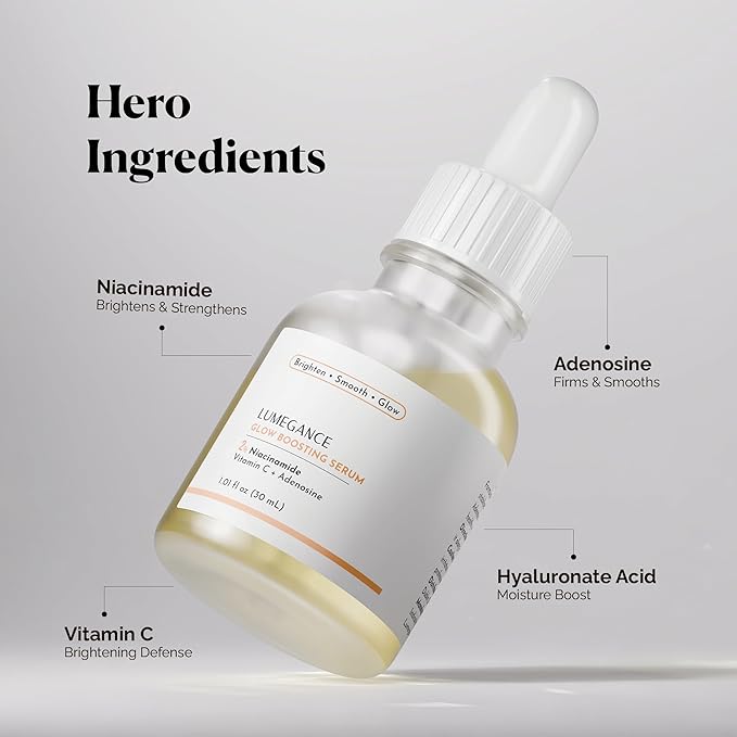 Lumegance Vitamin C Serum With Niacinamide, Hyaluronic Acid & Adenosine – Hydrating Serum for Glowing Skin – Gentle Skin Brightening for Even Tone – Gentle Korean Skincare for Hydration & Fine Lines