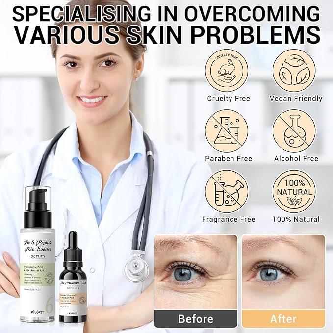 23% Vitamin C Serum 6 Peptide Booster Serum Set - Korean Skin Care Set for Deep Hydrating, Anti-Aging & Wrinkle-Reducing, Improves Skin Elasticity & Tone - Ideal Gift Set for Women