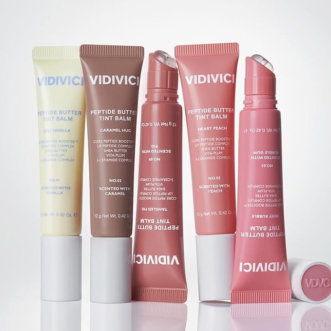 VIDIVICI Peptide Butter Tint Balm | 10 Color Variants, Moisturizing Lip Tint with Melting Peptide Complex™ & Sheer Tinted Glow - 01 JUST VANILLA (12g, 0.42Oz)