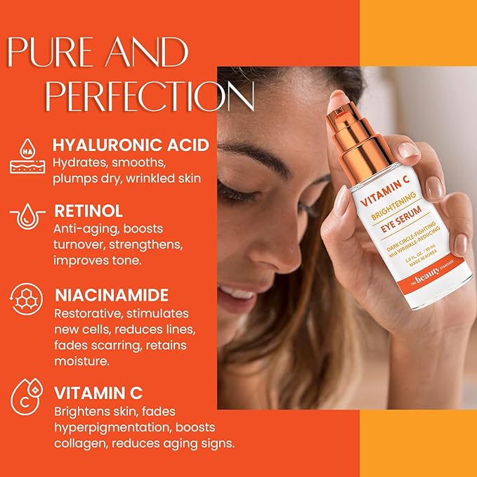 Vitamin C Under Eye Serum - Anti-Aging, Reduces Puffiness, Dark Circles & Wrinkles, Hydrating - Dermatologist Tested, Korean Skin Care - 1 oz / 30 ml