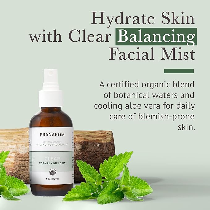 Pranarom Facial Mist (4oz / 120ml) - 100% Pure & Natural Essential Oil Facial Mist for Dry Skin Hydration & Toning (Clear (Oily Skin))