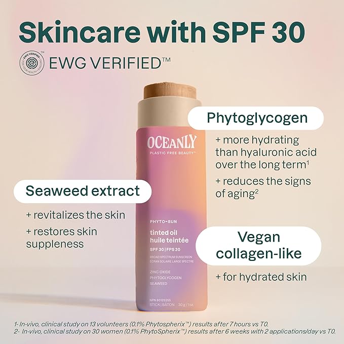 ATTITUDE Oceanly Tinted Oil Stick with SPF 30, EWG Verified, Plastic-Free, Broad Spectrum UVA/UVB Protection with Zinc Oxide, Universal Tint, Unscented, 0.3 Ounce